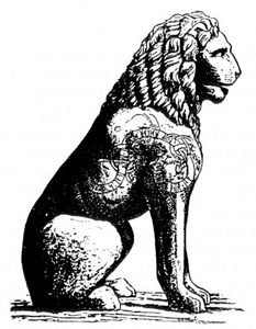 Mramorny lion with runes nadpisyu